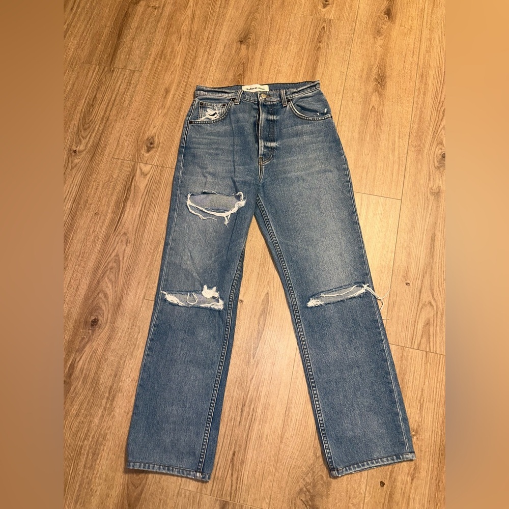 Reformation Distressed Blue Straight Jeans Size 26
